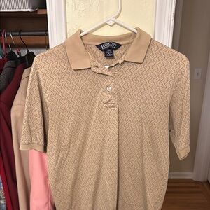 Lands End Beige Patterned Polo Shirt